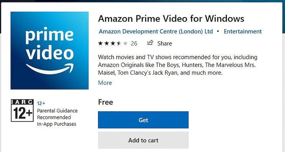 download and install Amazon Prime Video App for Windows 10