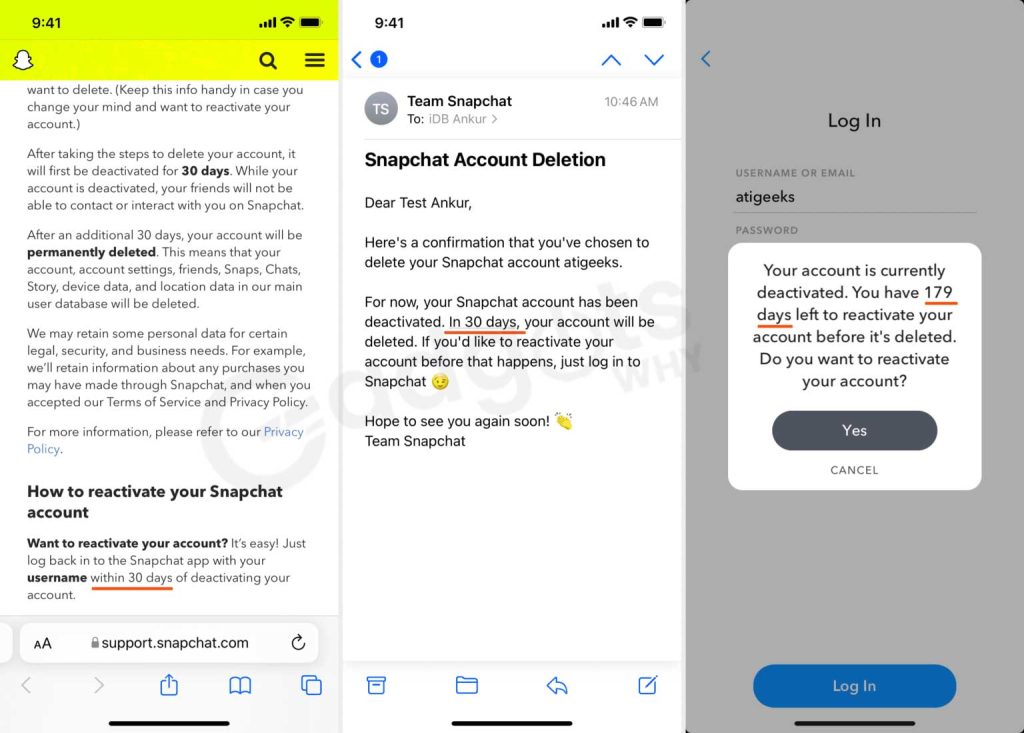 Snapchat account back