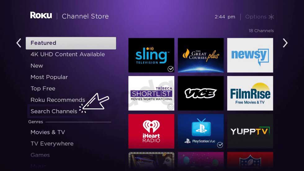 Streaming channels option