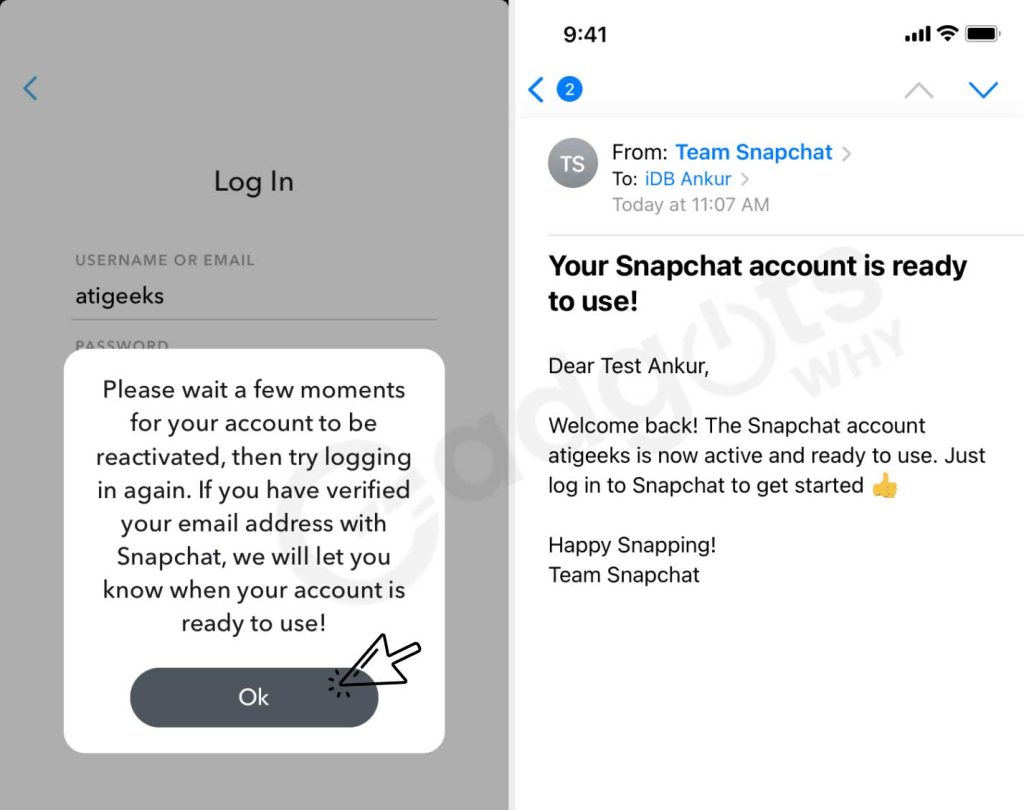 Snapchat account back