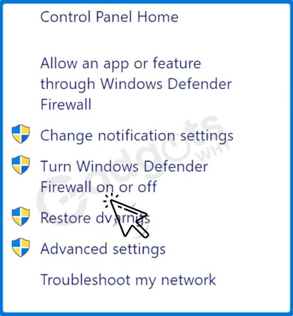 Windows Defender Firewall should be turned off.