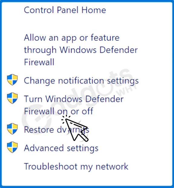 Windows Defender Firewall should be turned off.