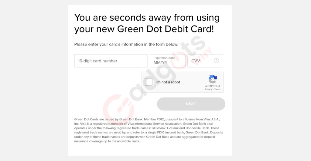 Activate Green dot card