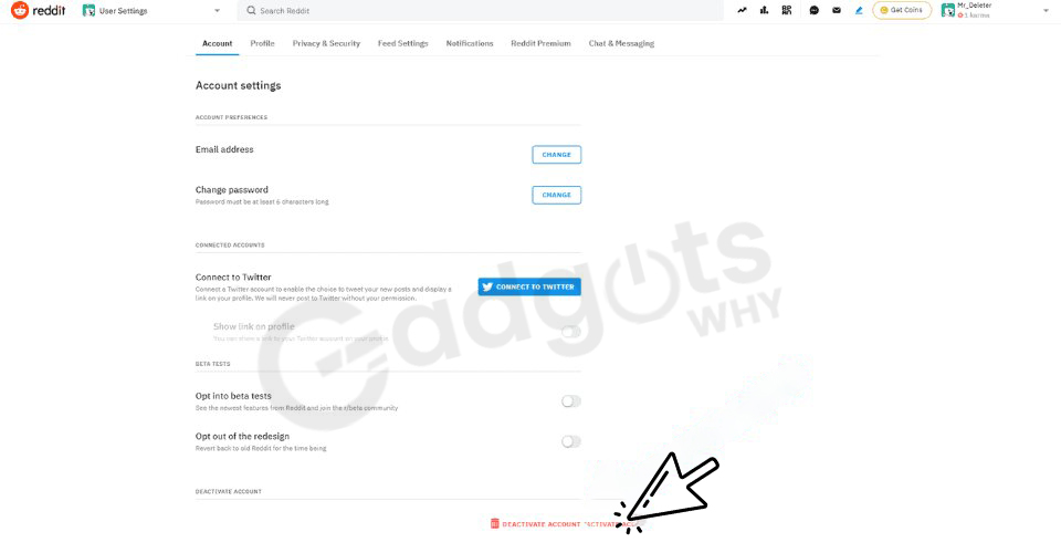 delete your Reddit account