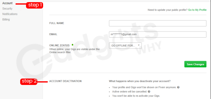 delete your Fiverr account